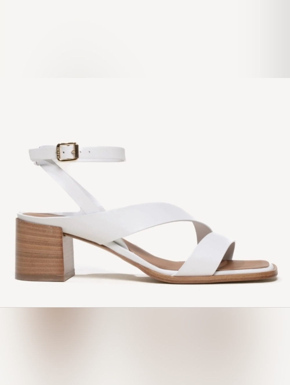 Like New! White Leather Ankle-Strap Block Heel Sandals for Women